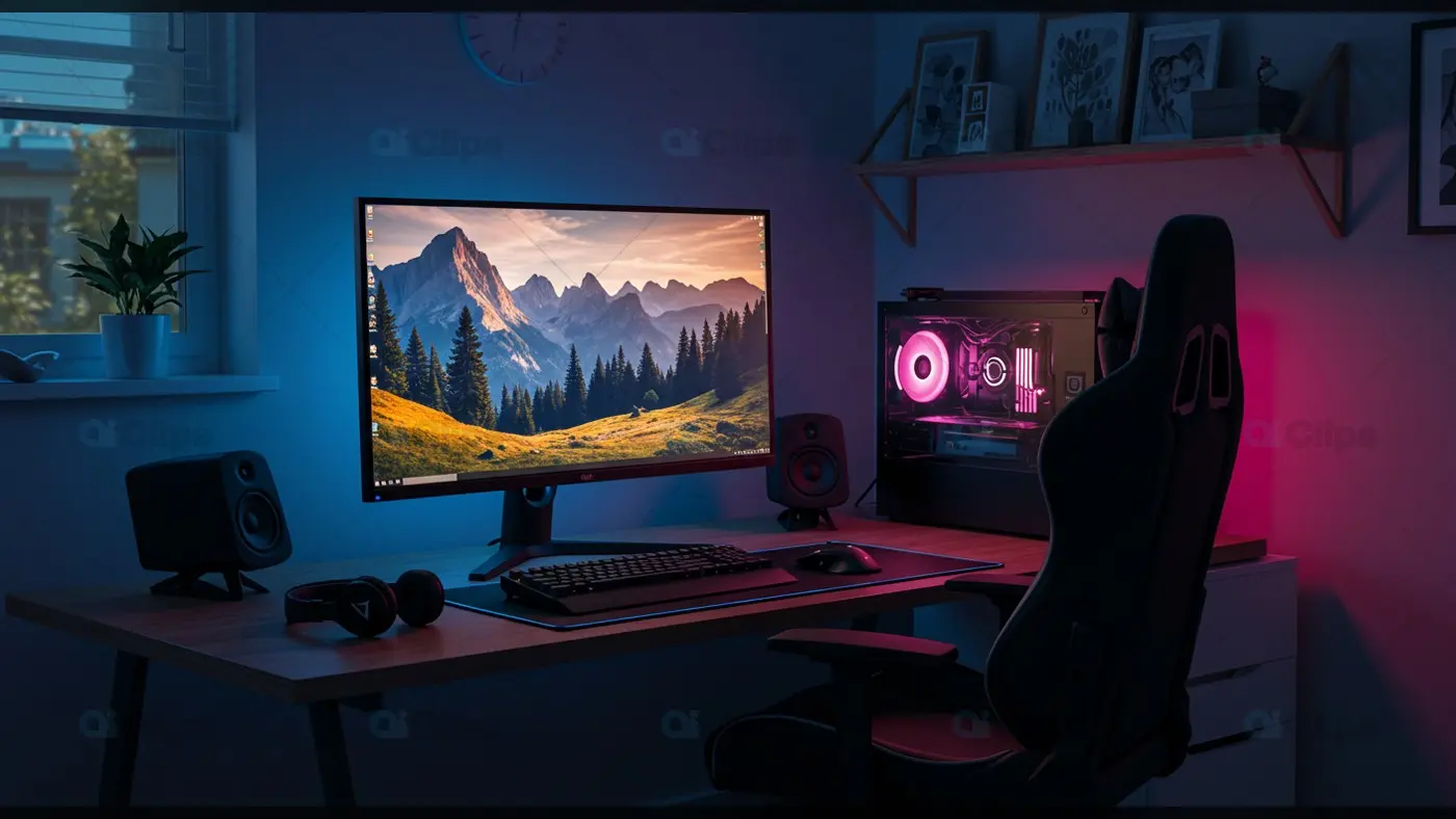 Gaming Setup A High-Tech Battlestation with LED Ambiance