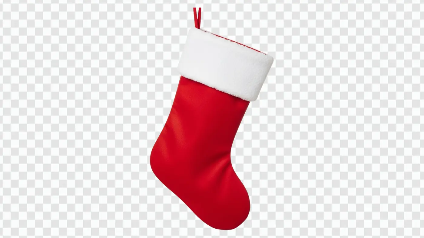 Realistic Hanging Red Christmas Stocking Clipart PNG File