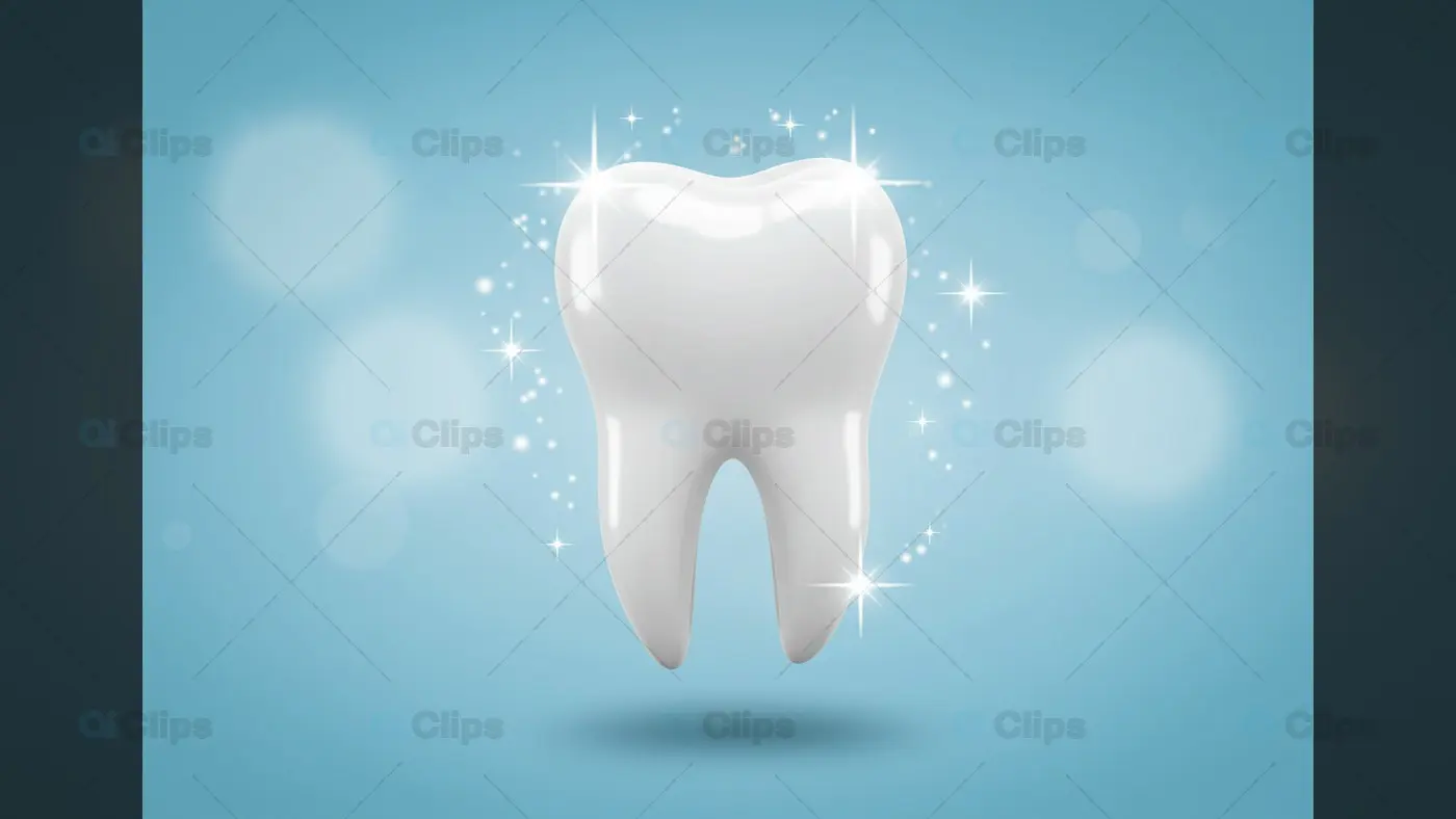 Sparkling White Tooth on Light Blue Background