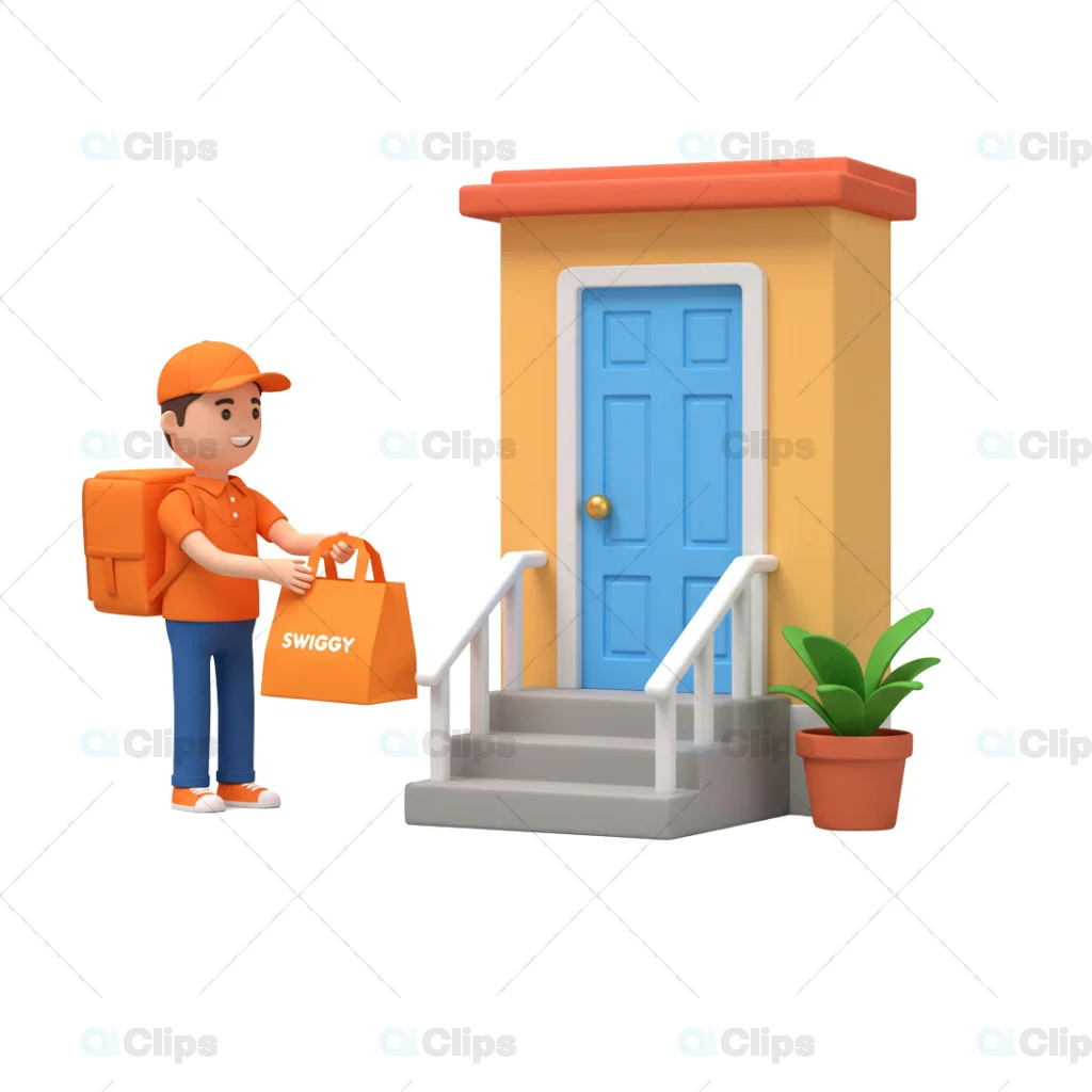 Swiggy Food Delivery at Doorstep - 3D Illustration