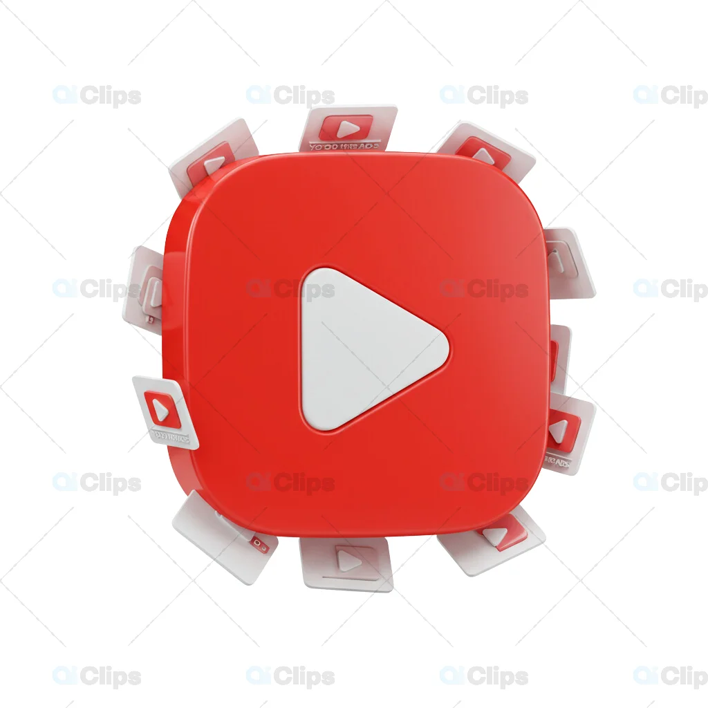 3D YouTube Play Button with Surrounding Mini Icons