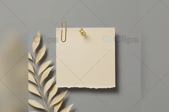 Elegant Cream Note with Golden Leaves and Pins Mockup