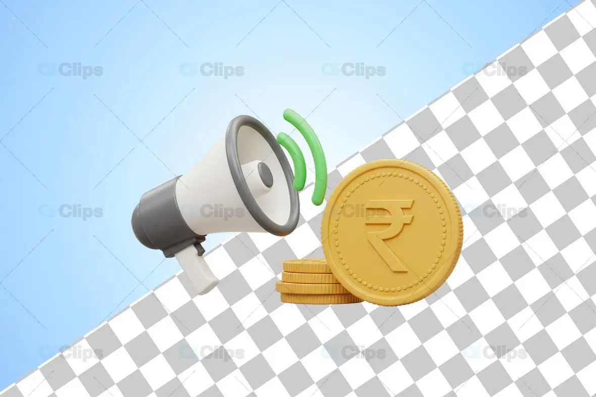 3D Megaphone with Indian Rupee Coins Financial Announcement