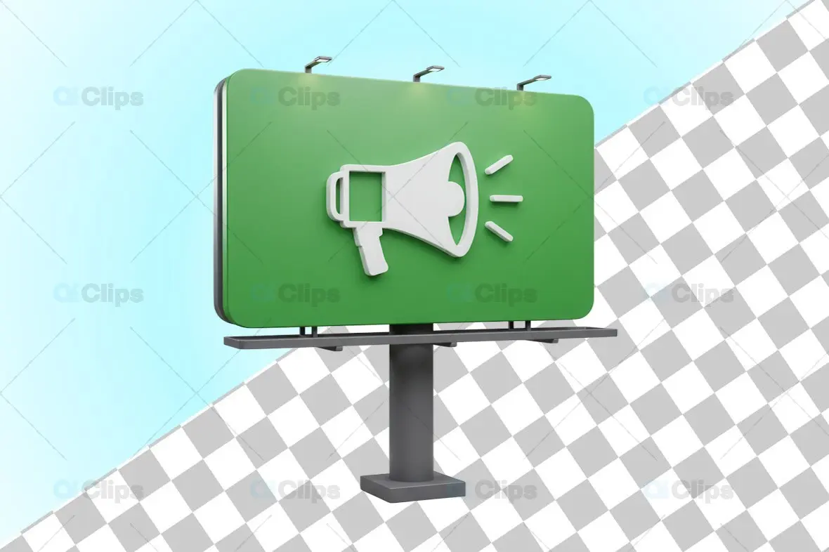 Green Billboard with Megaphone Icon 3D Illustration