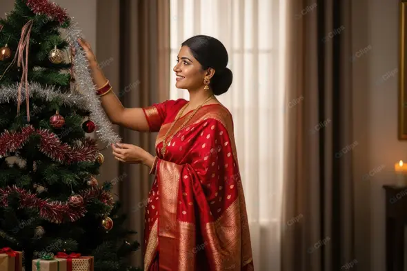 Festive Preparations in a Traditional Saree