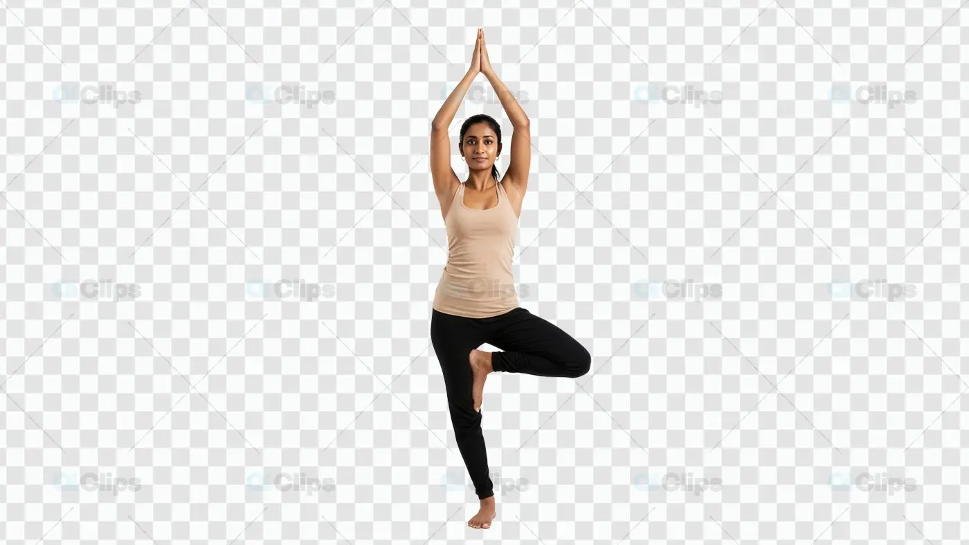 Woman Performing Tree Pose Yoga on Transparent Background