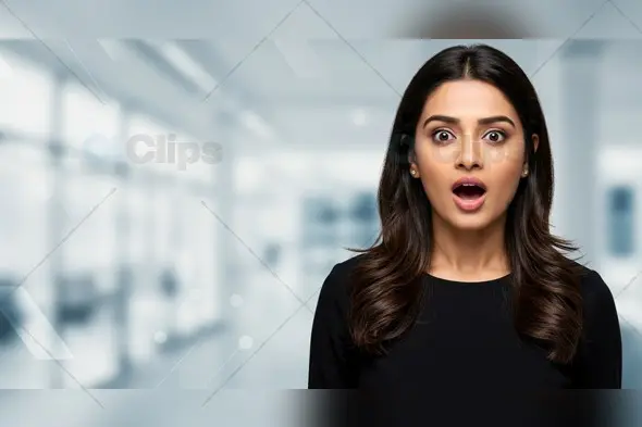 Shocked Indian Woman in Office Background