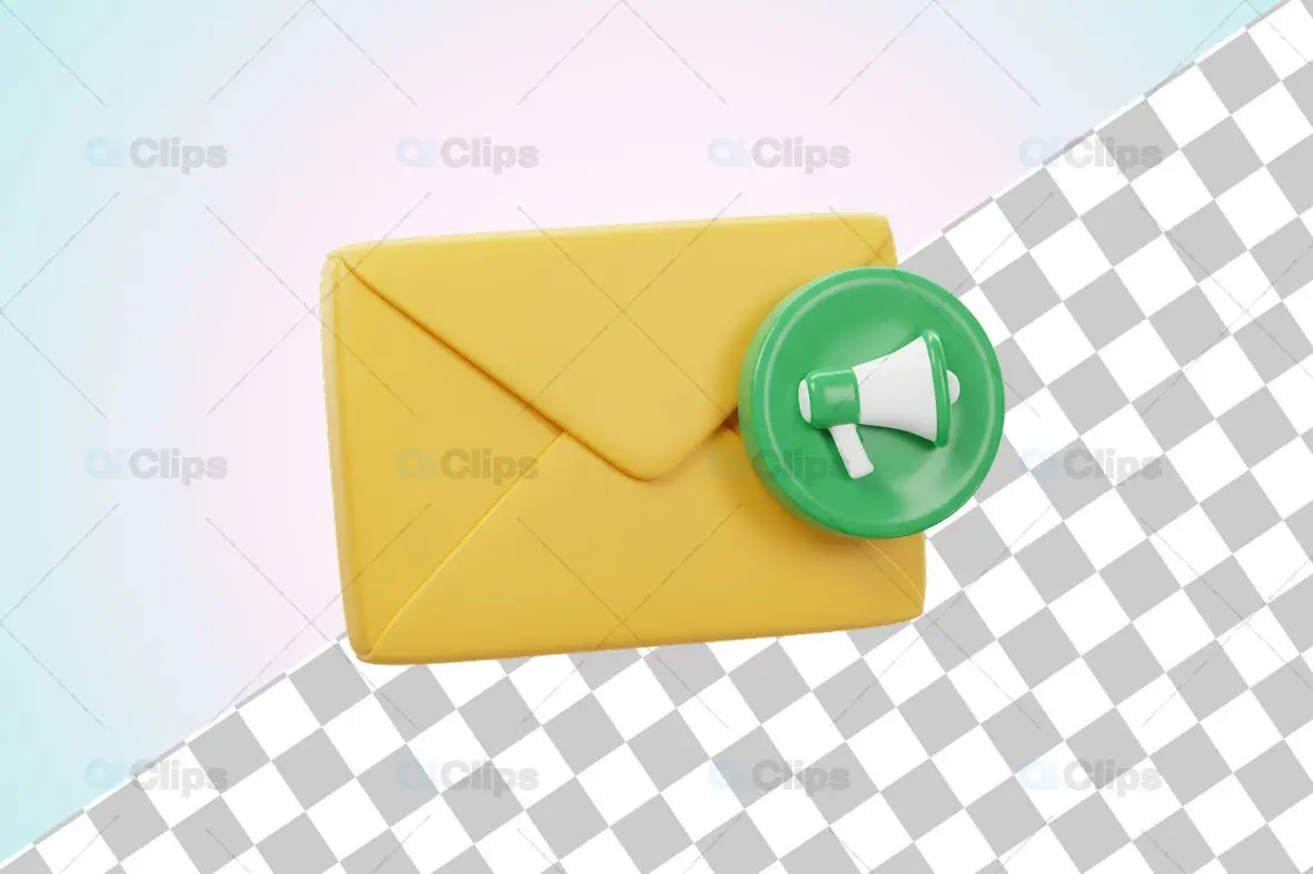3D Notification Envelope Icon with Megaphone
