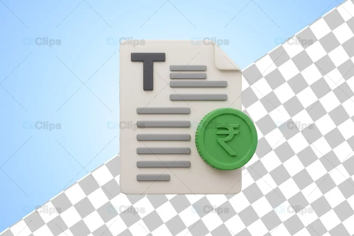 3D Indian Rupee Document Icon with Text Lines
