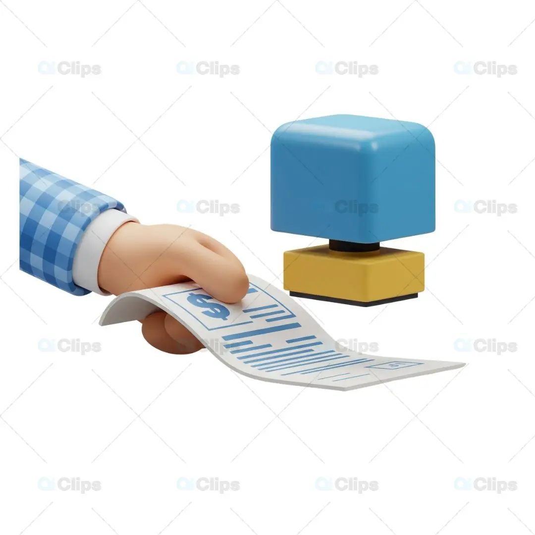 3D Hand Holding Invoice with Stamp Illustration