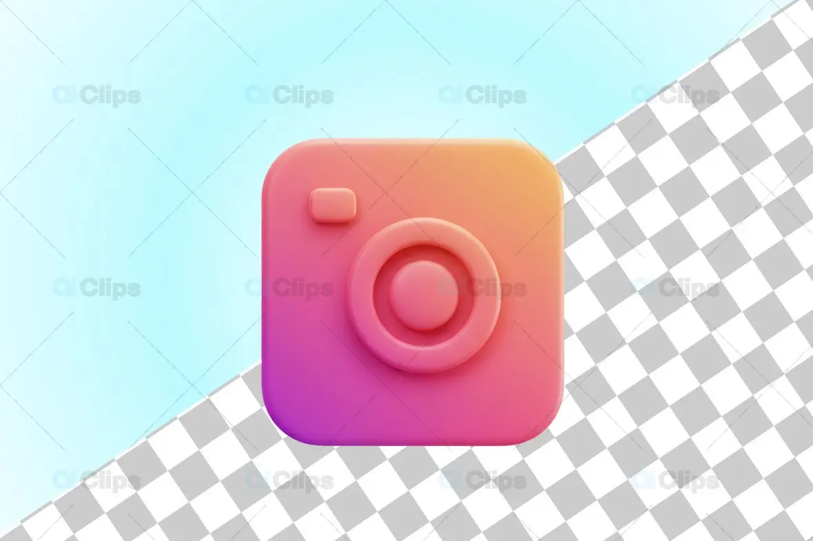 3D Camera Icon with Gradient Pink Orange Finish