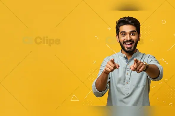 Excited Indian Man in Casual Kurta on Yellow
