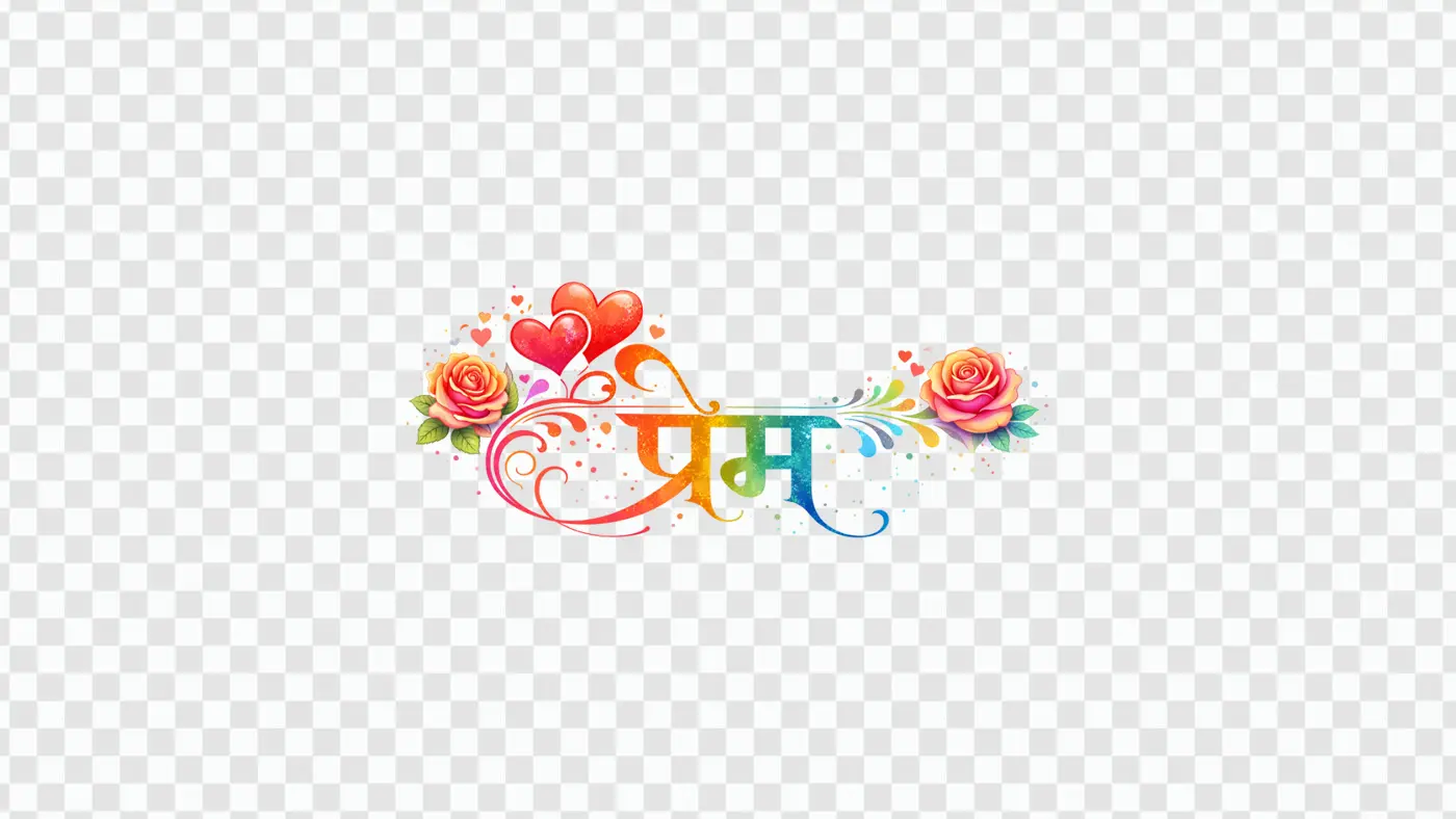 Prem Love Hindi Calligraphy Floral Decorative Art Clipart PNG