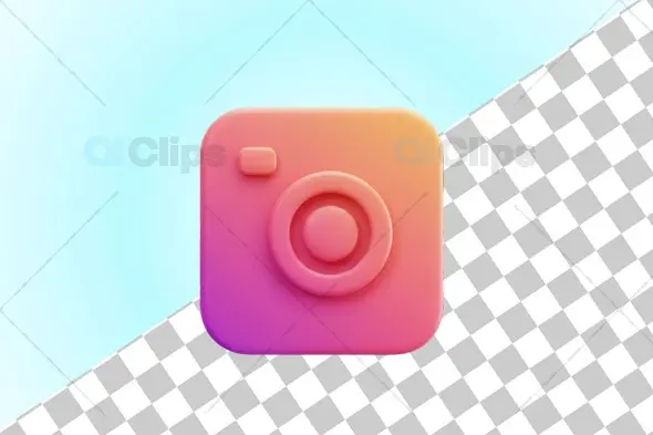 3D Camera Icon with Gradient Pink Orange Finish