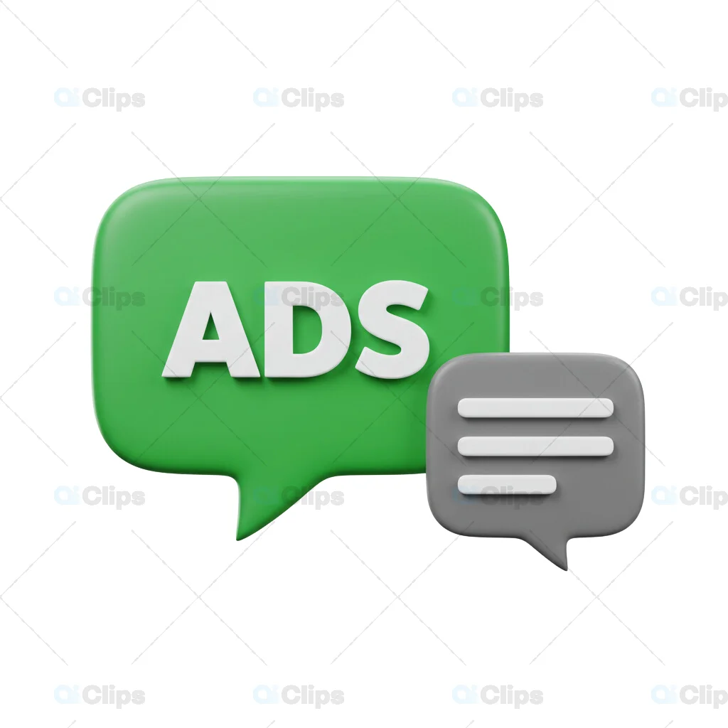 Green and Gray Speech Bubbles with "ADS" Icon 3D Illustration
