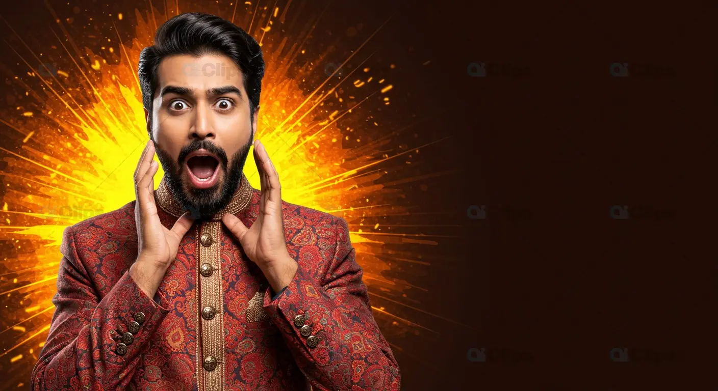 Surprised Man in Traditional Attire Background