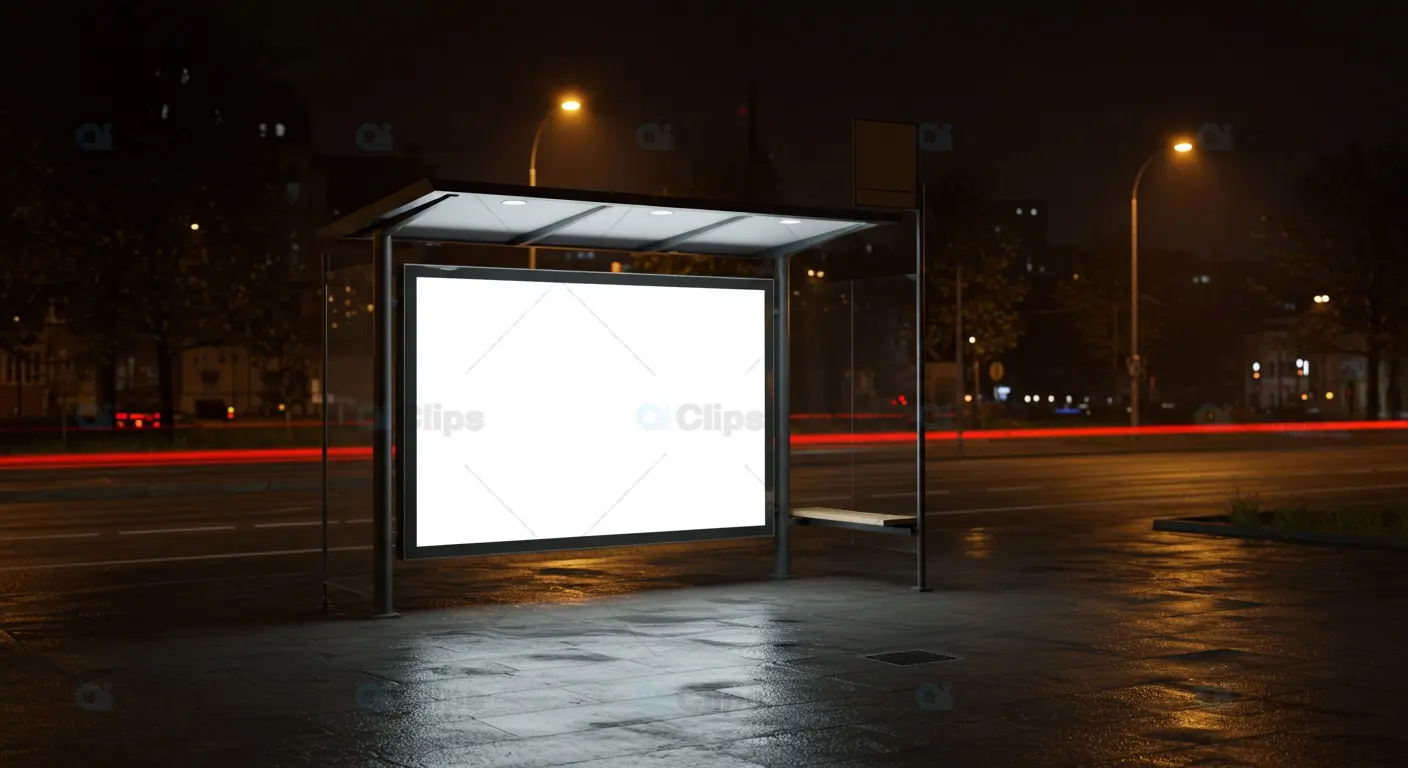 Blank Bus Stop Billboard Mockup at Night