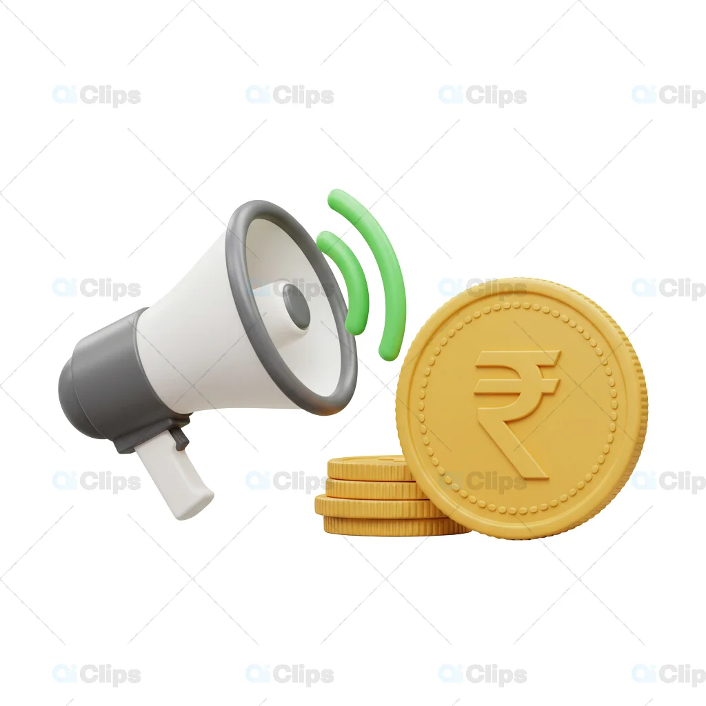 3D Megaphone with Indian Rupee Coins Financial Announcement