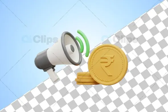 3D Megaphone with Indian Rupee Coins Financial Announcement