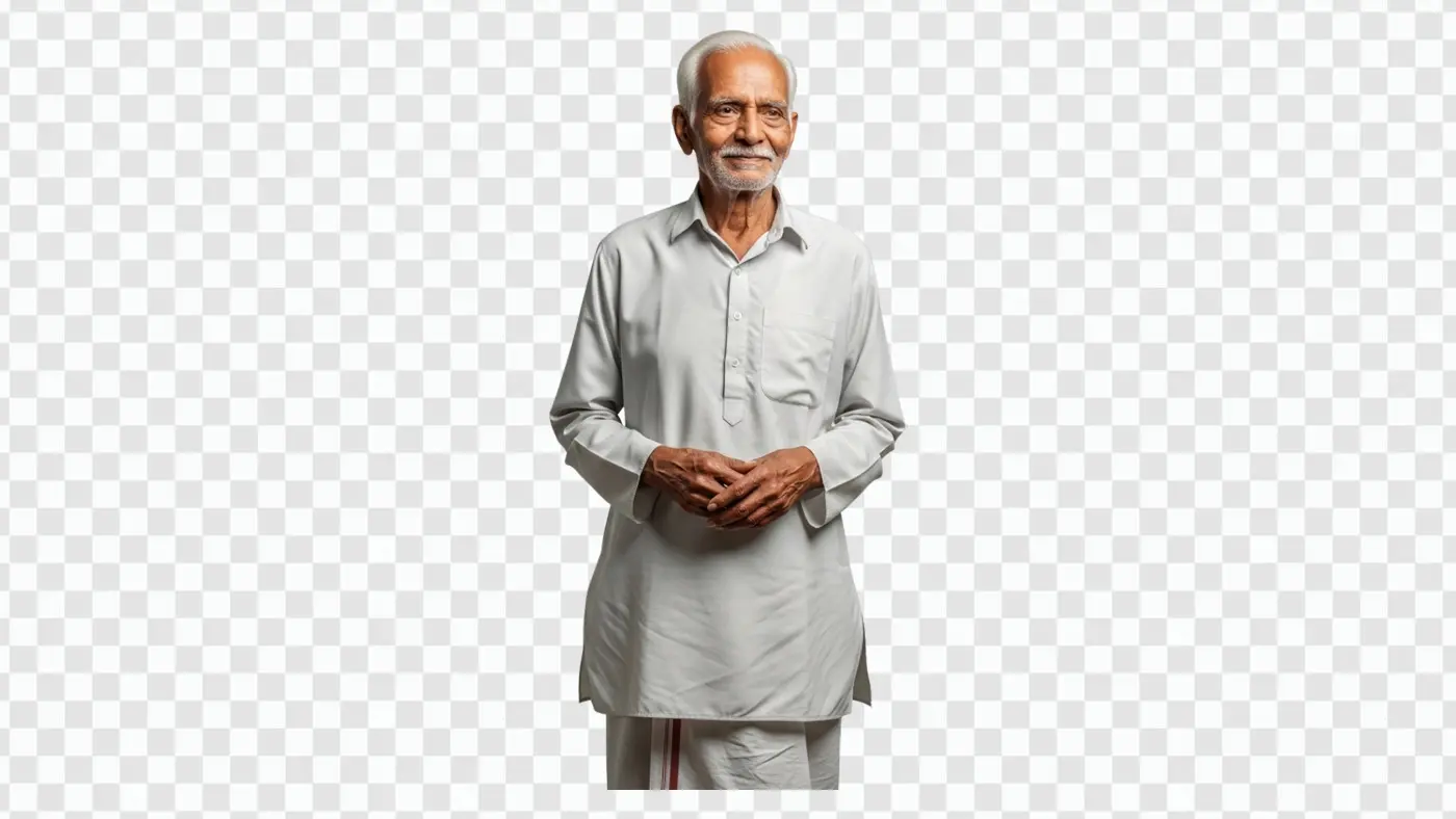 Elderly Indian Man in Traditional Kurta Clipart PNG