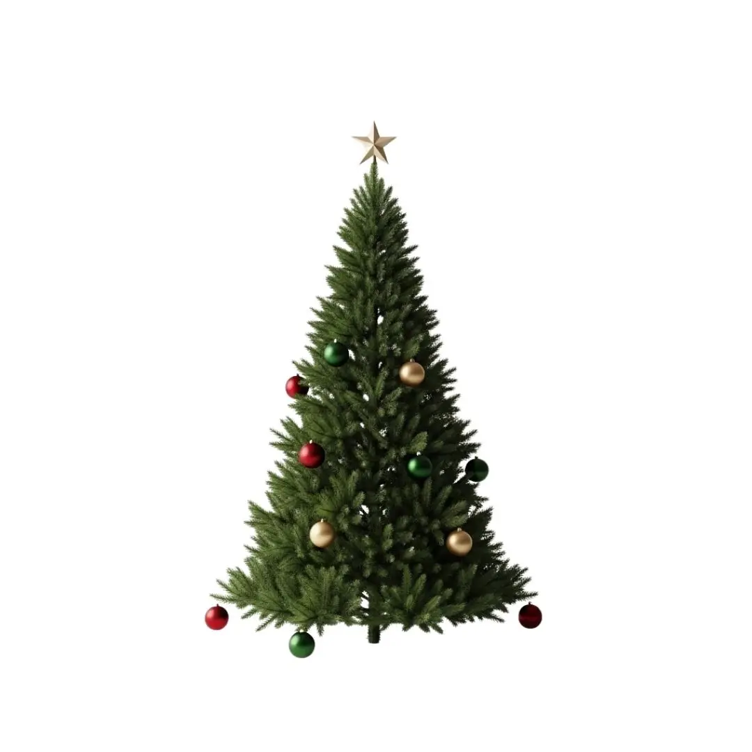 Realistic Decorated Christmas Tree with Star Topper Clipart PNG