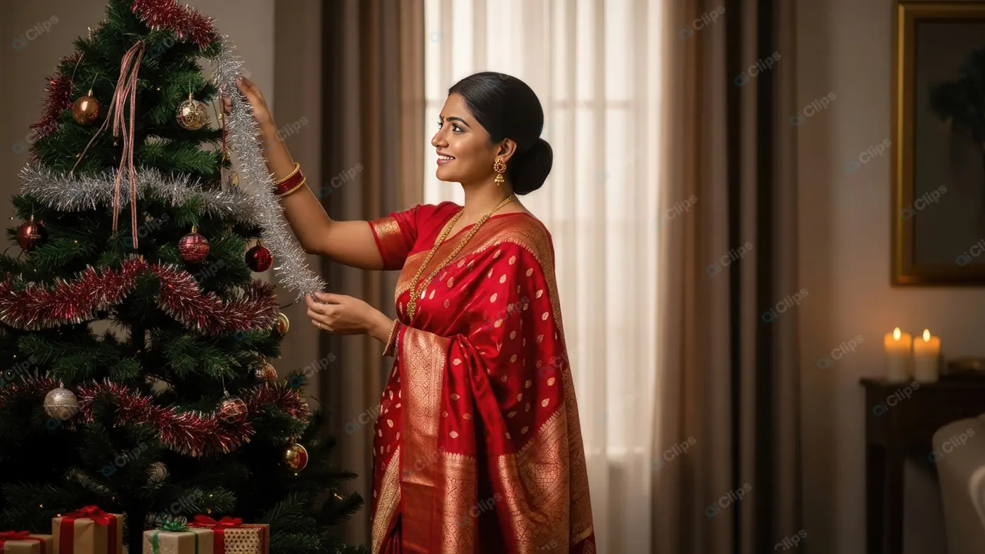 Festive Preparations in a Traditional Saree