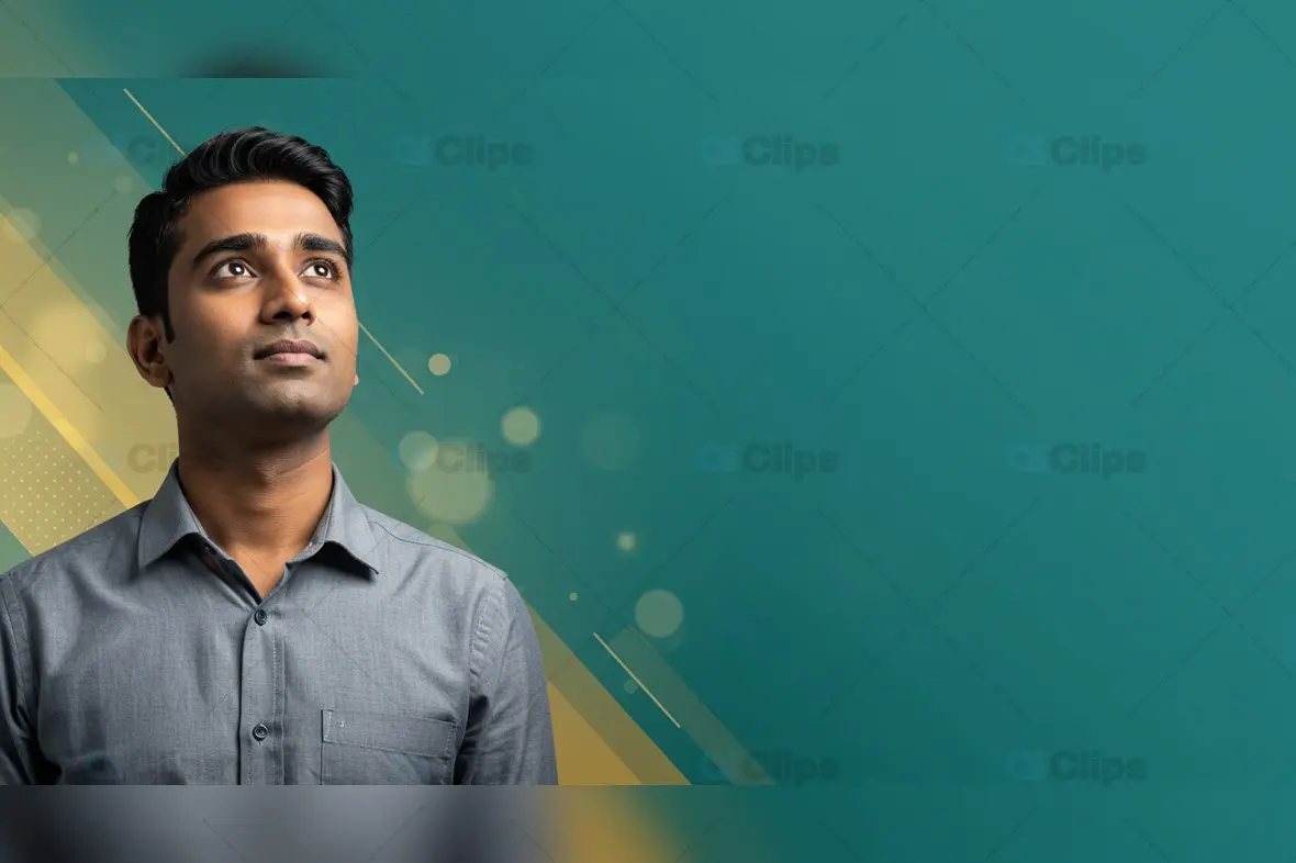 Indian Man in Reflective Pose on Green Gradient Background