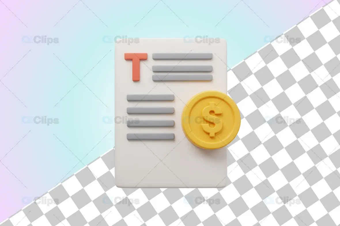3D Financial Document with Dollar Coin Icon