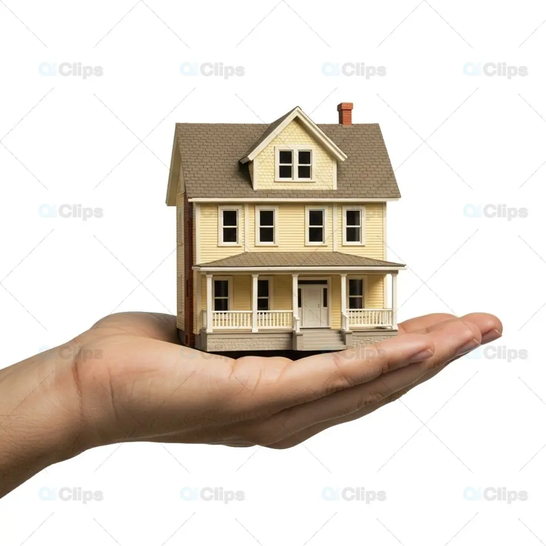 Miniature Yellow House Model Held in Open Palm