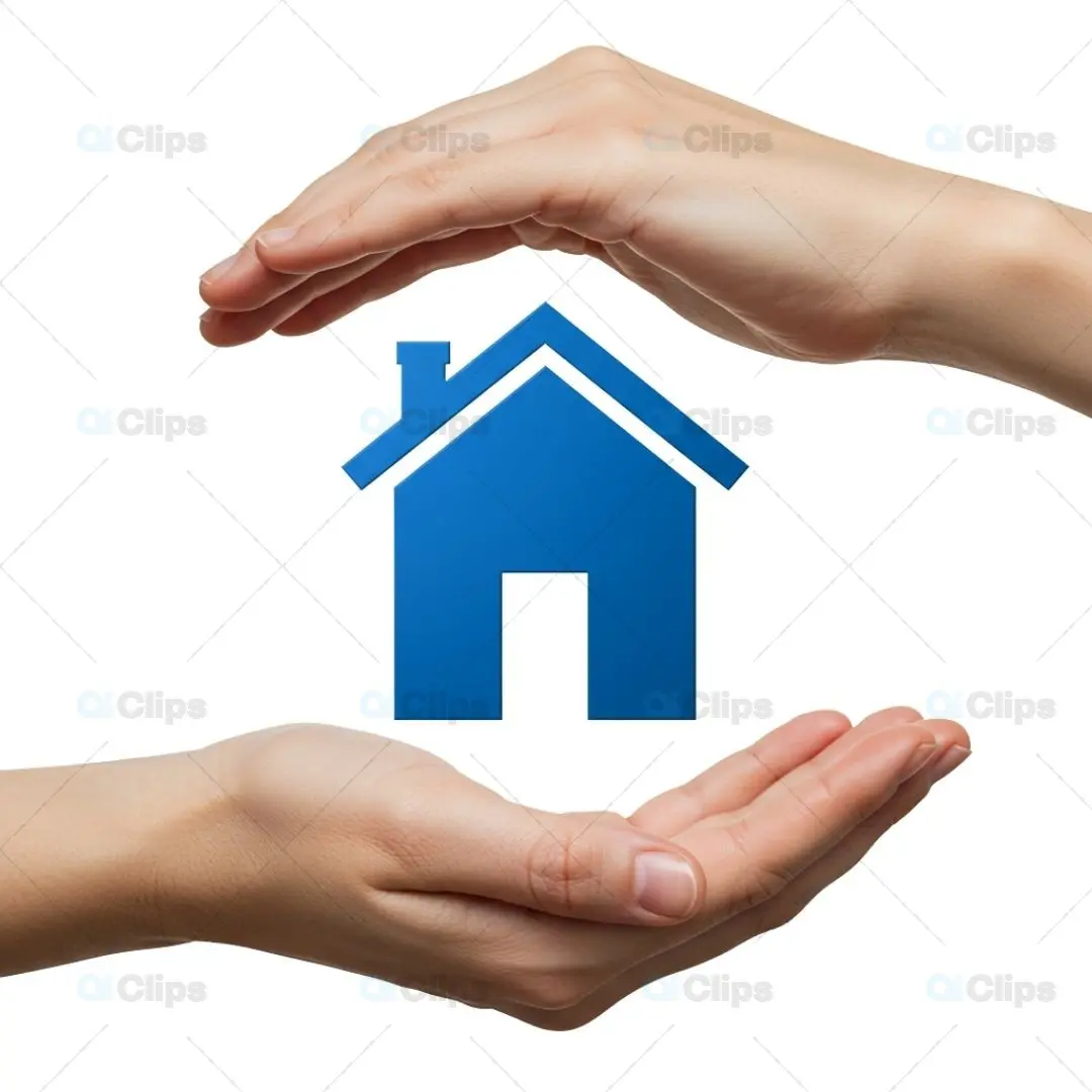 Hands Protecting Blue House Icon PNG Transparent Background