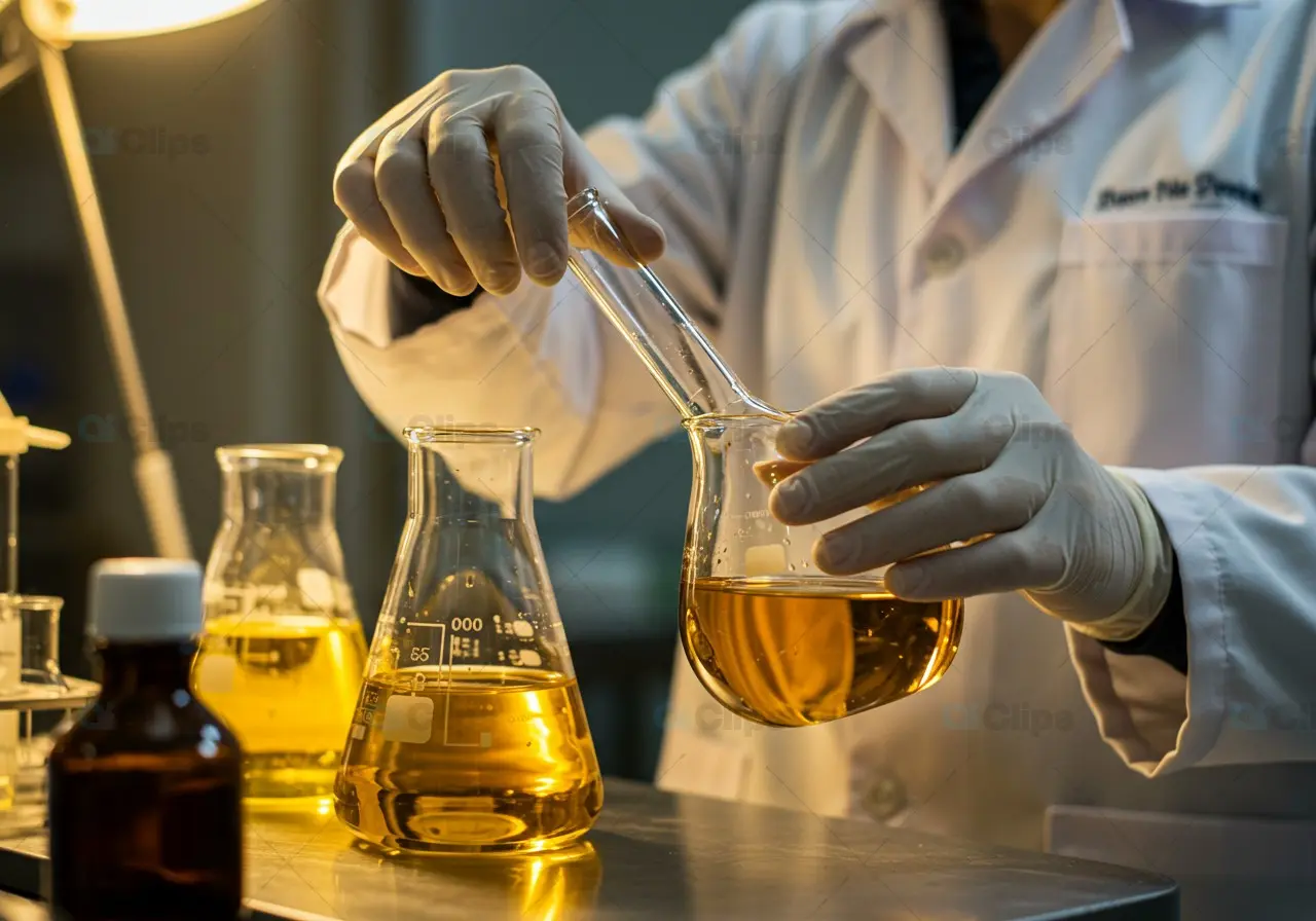 Scientist Conducting Laboratory Experiment with Chemical Solutions