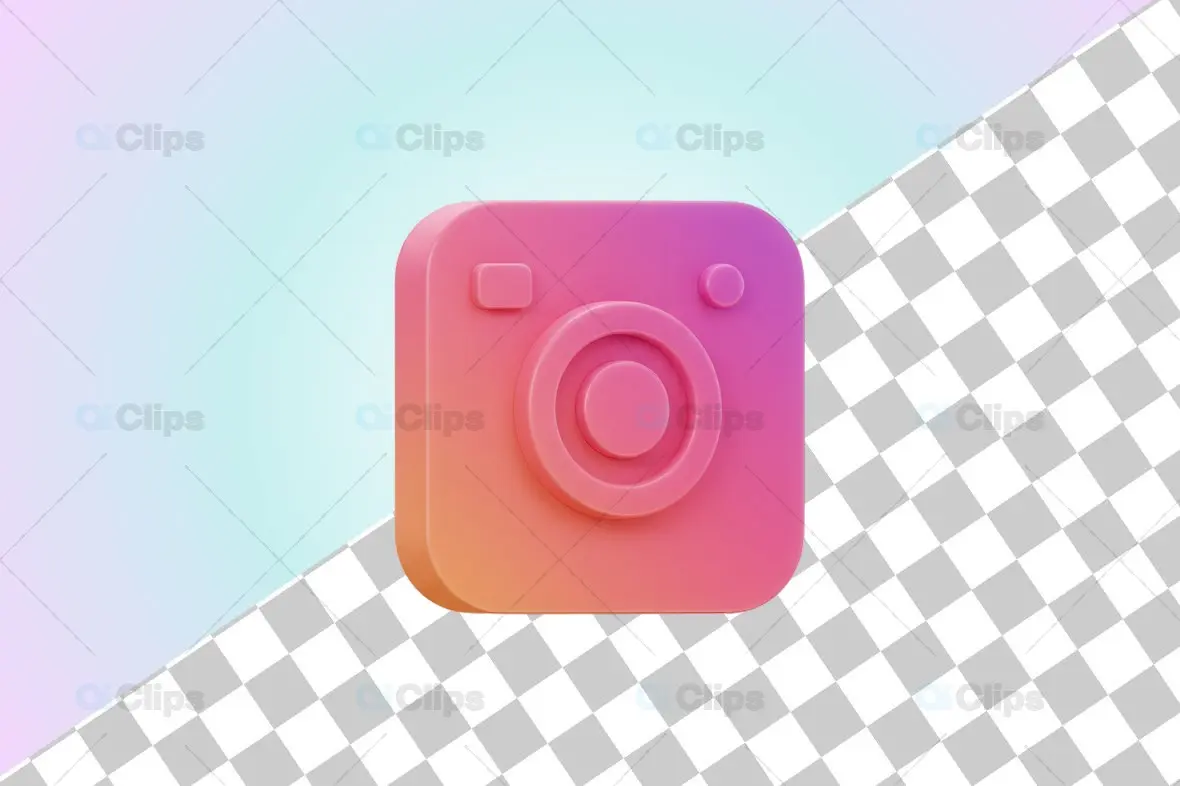 3D Instagram Icon with Gradient Pink and Purple Effect