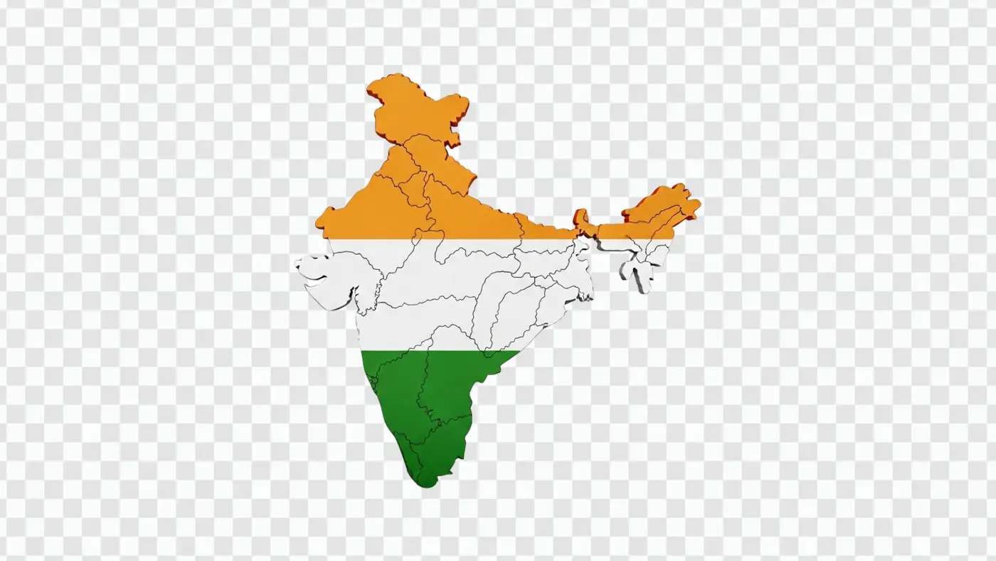 3D India Map with Tricolor Flag and States PNG