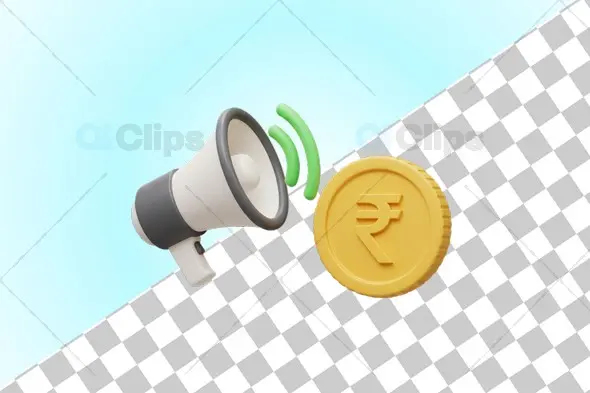 3D Megaphone with Indian Rupee Coin Icon