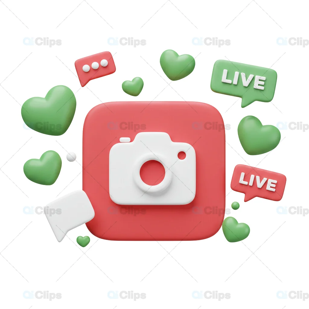 3D Social Media Live Streaming Camera Icon with Hearts