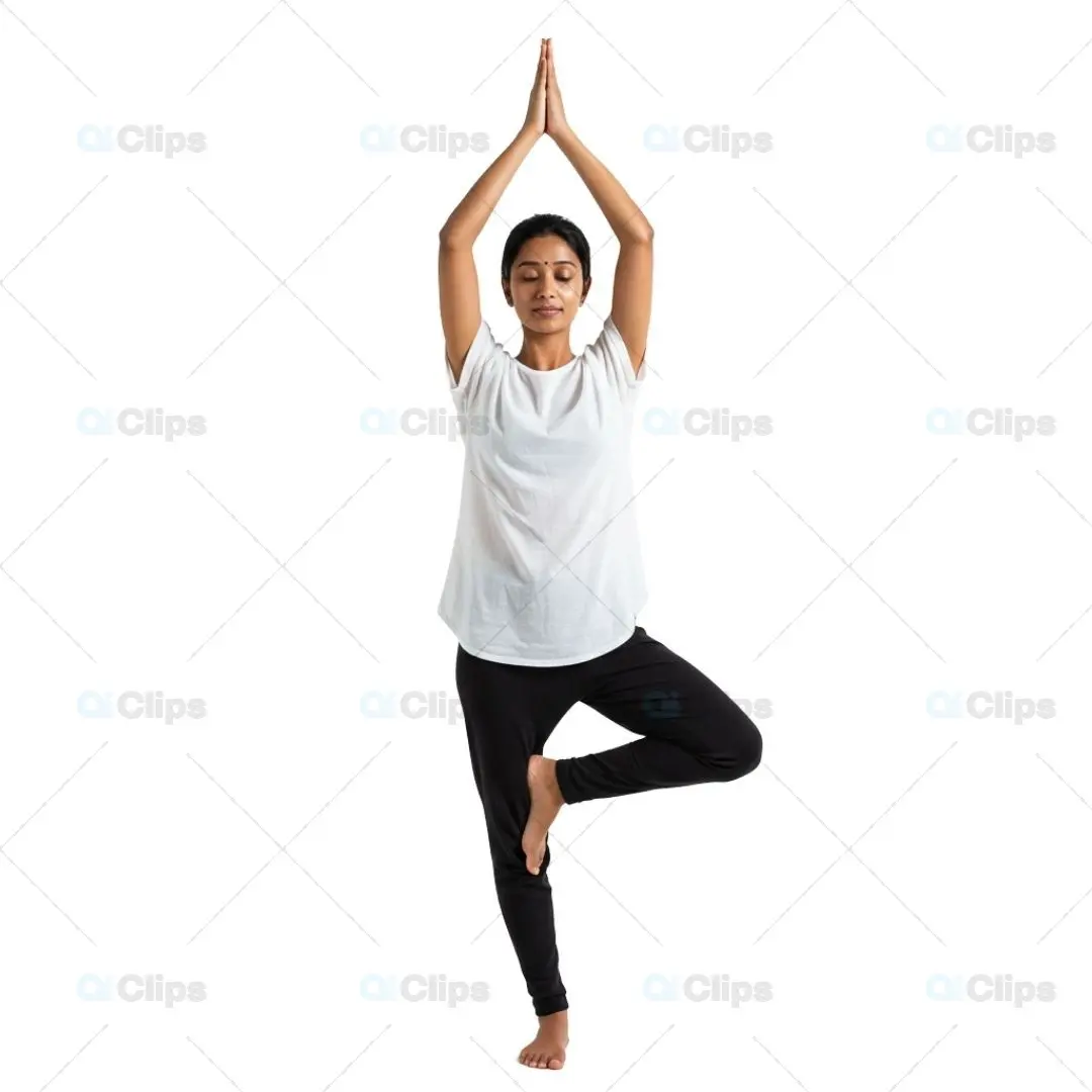 Person Performing Tree Pose Yoga Position on Transparent Background