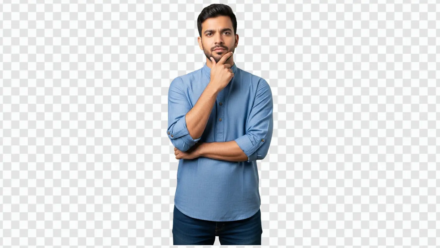 Pensive Indian Man in Kurta Thinking PNG Clipart