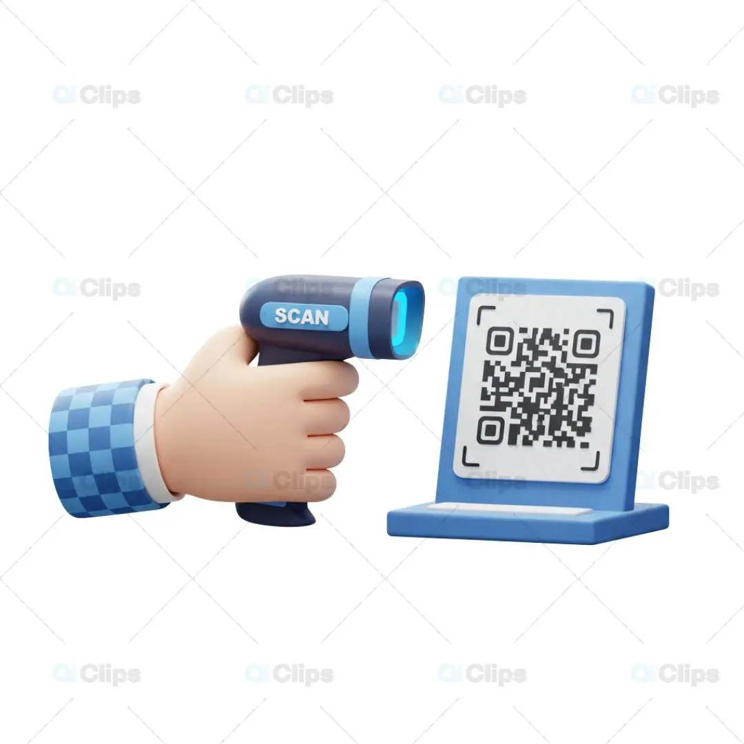 3D QR Code Payment Scanner Illustration