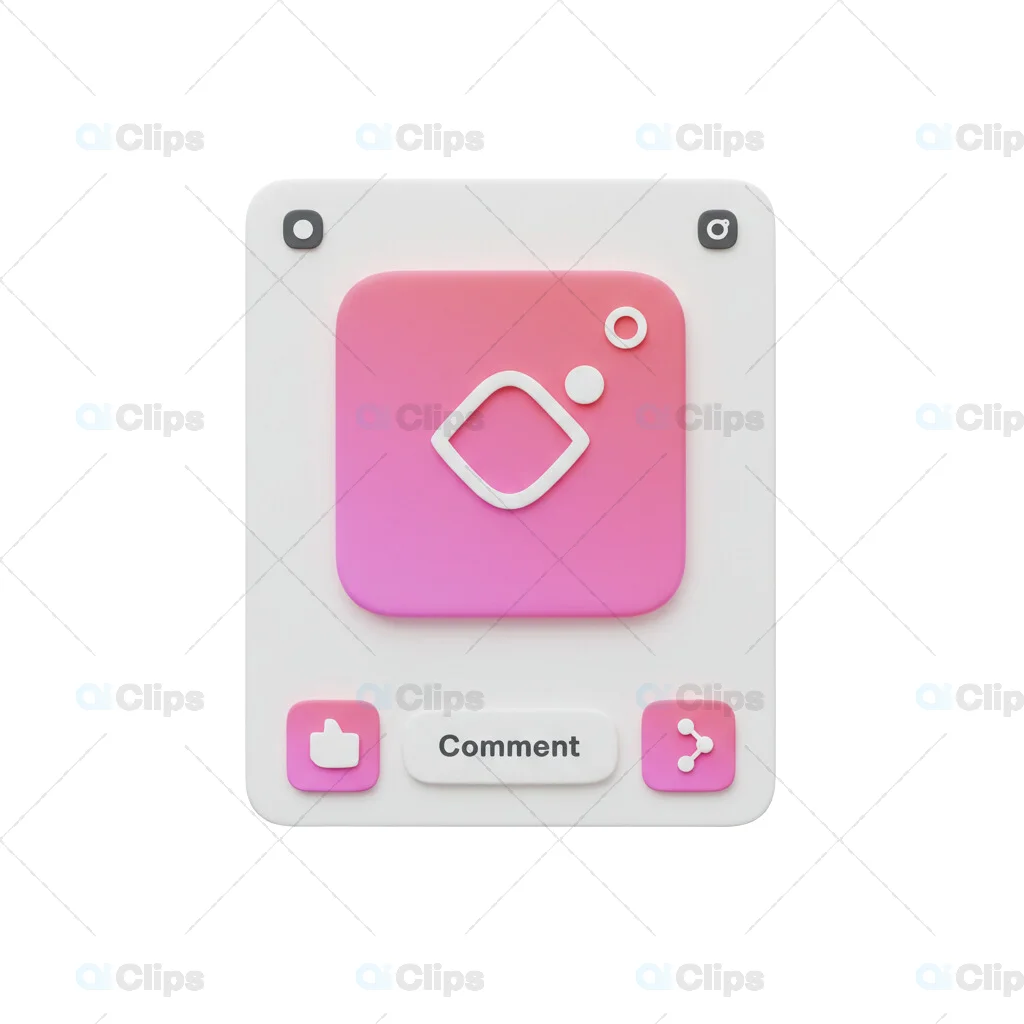 3D Social Media Pink Interface Card with Comment Button