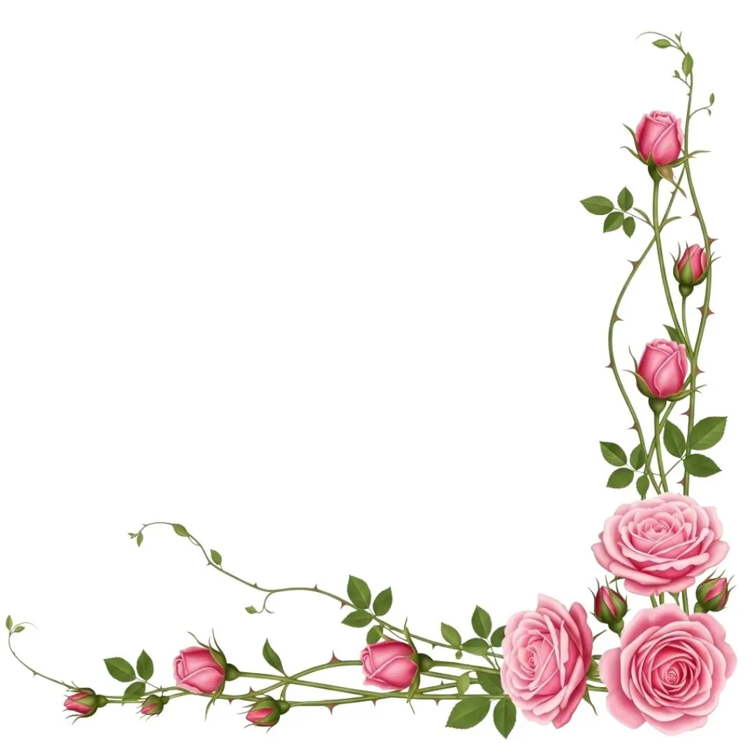 Beautiful Pink Thorny Rose Vine Corner Frame Clipart