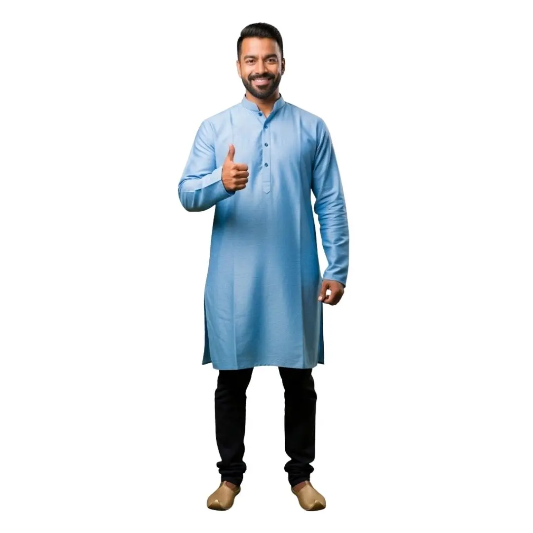 Smiling Indian Man in Kurta Thumbs Up PNG