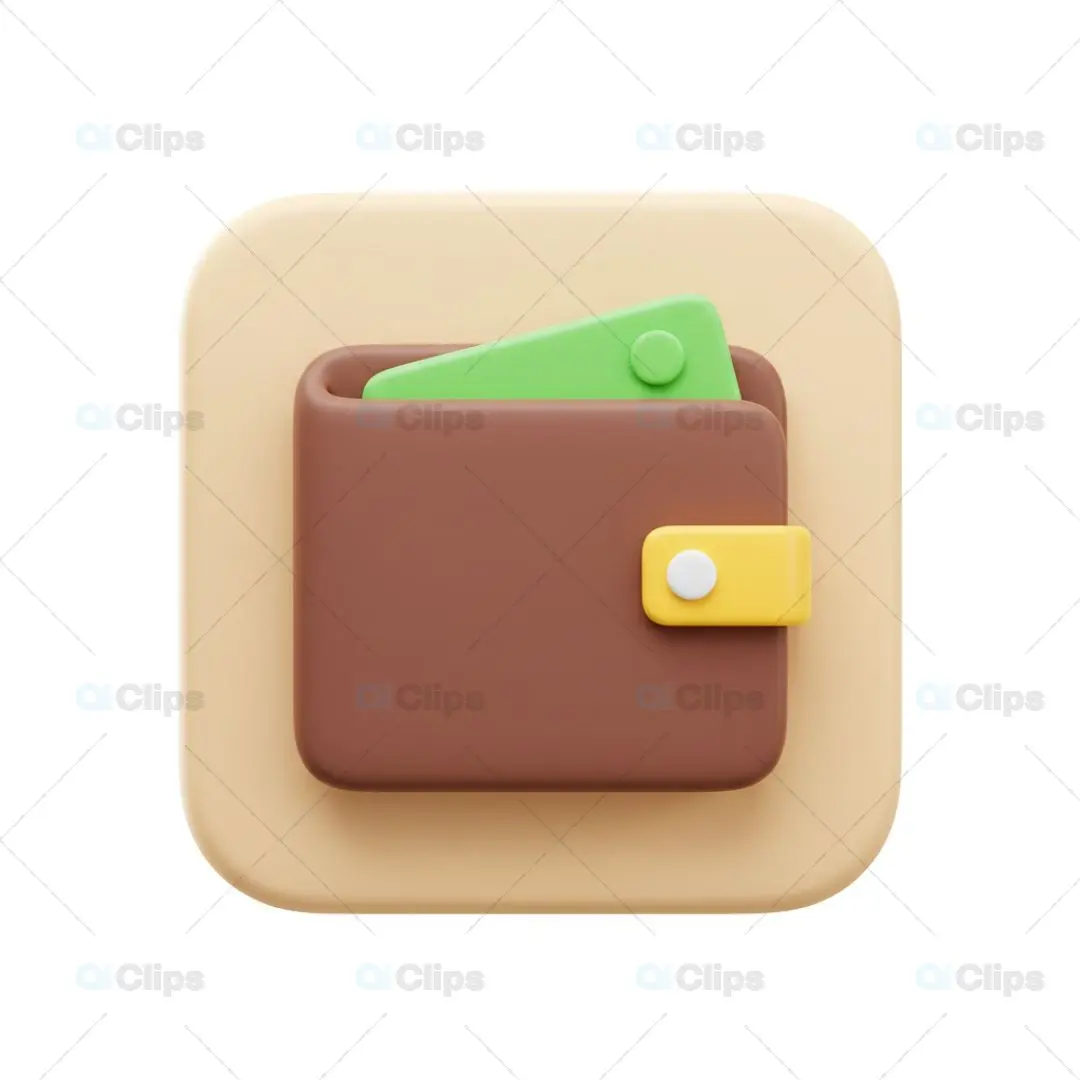 3D Wallet with Money Icon Illustration