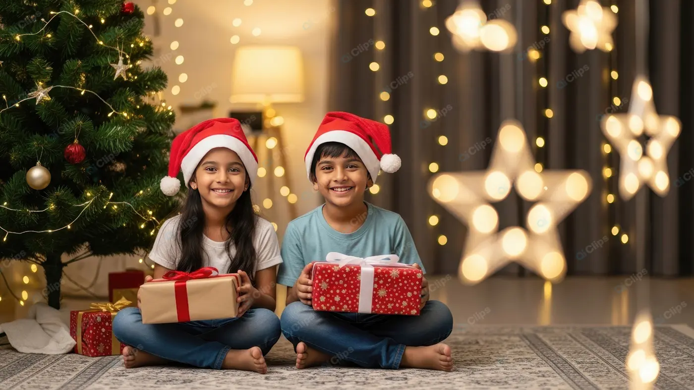 Festive Holiday Portrait of Young Siblings