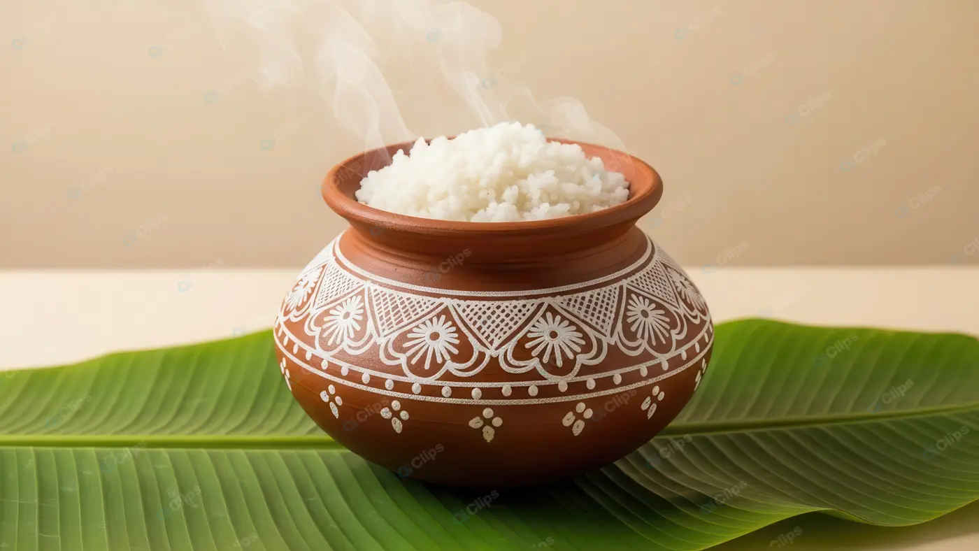 Festive Rice Offering in an Ornate Clay Pot