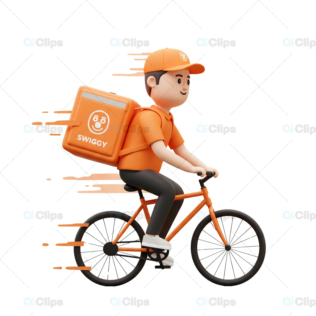 Swiggy Bicycle Courier 3D Illustration