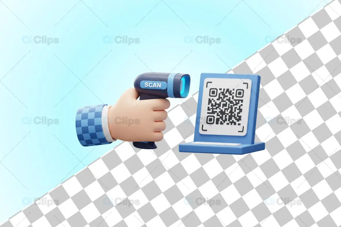 3D QR Code Payment Scanner Illustration