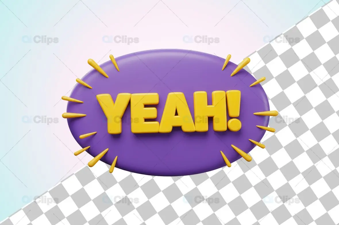 "YEAH!" 3D Celebration Icon with Purple and Yellow Design