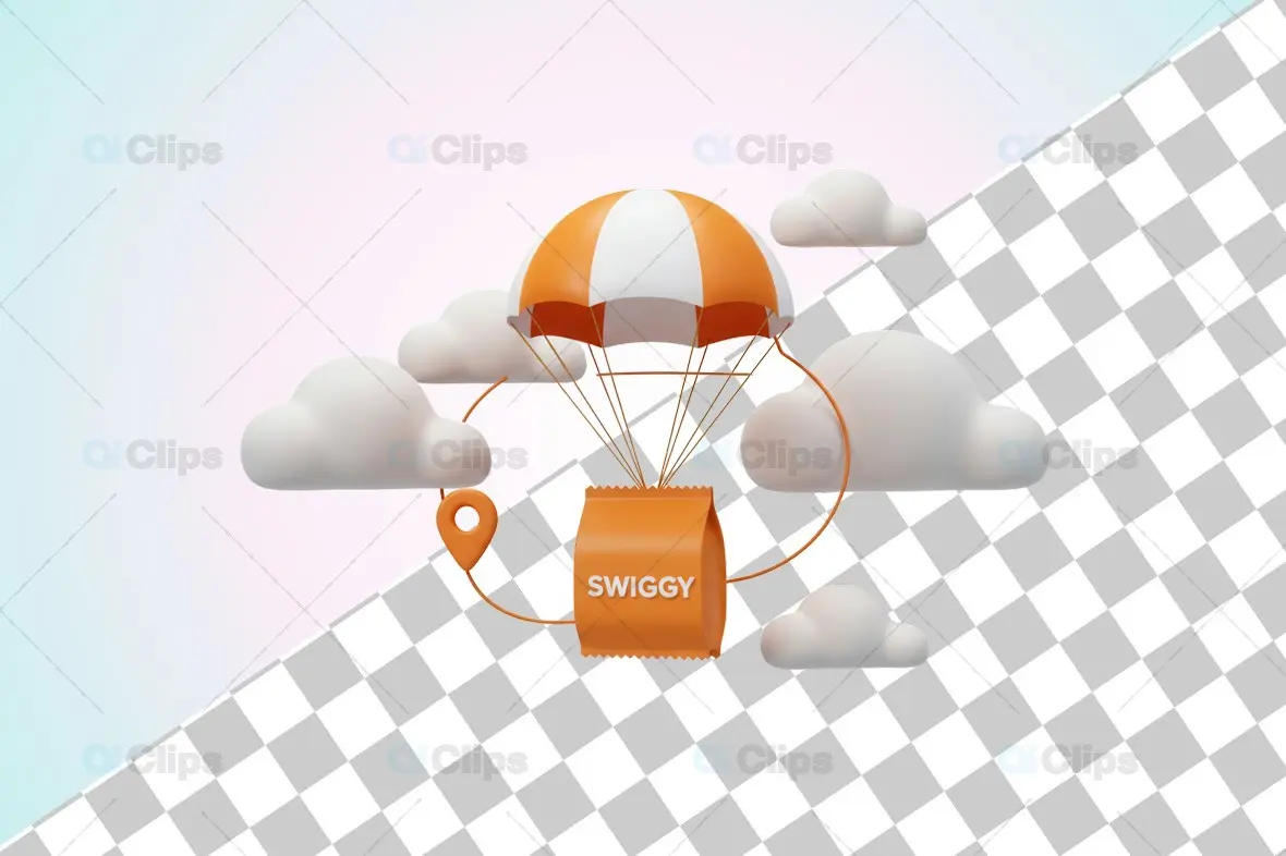 Swiggy Delivery Parachute 3D Illustration