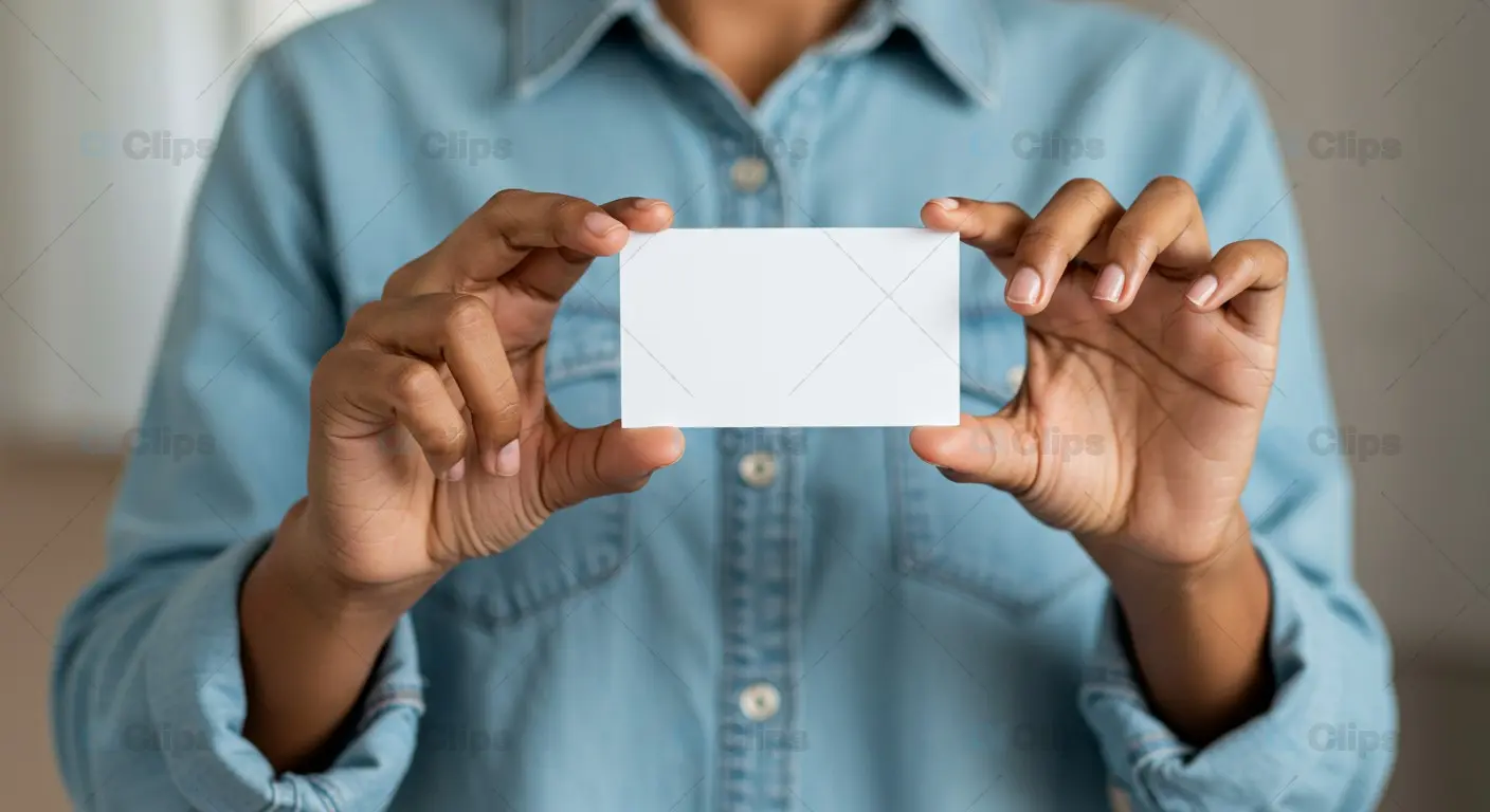 Blank Business Card Held by Woman in Denim