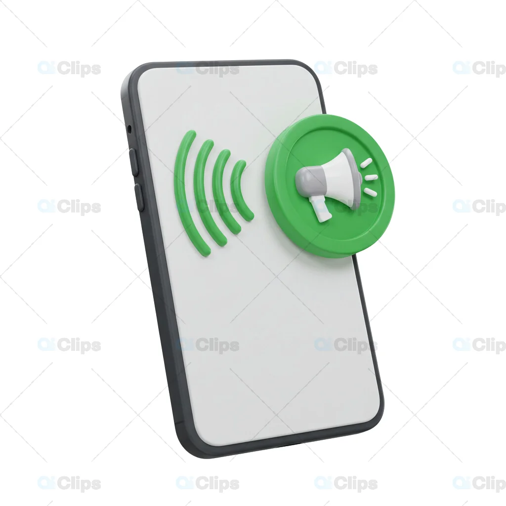 3D Smartphone with Green Megaphone Icon and Sound Waves